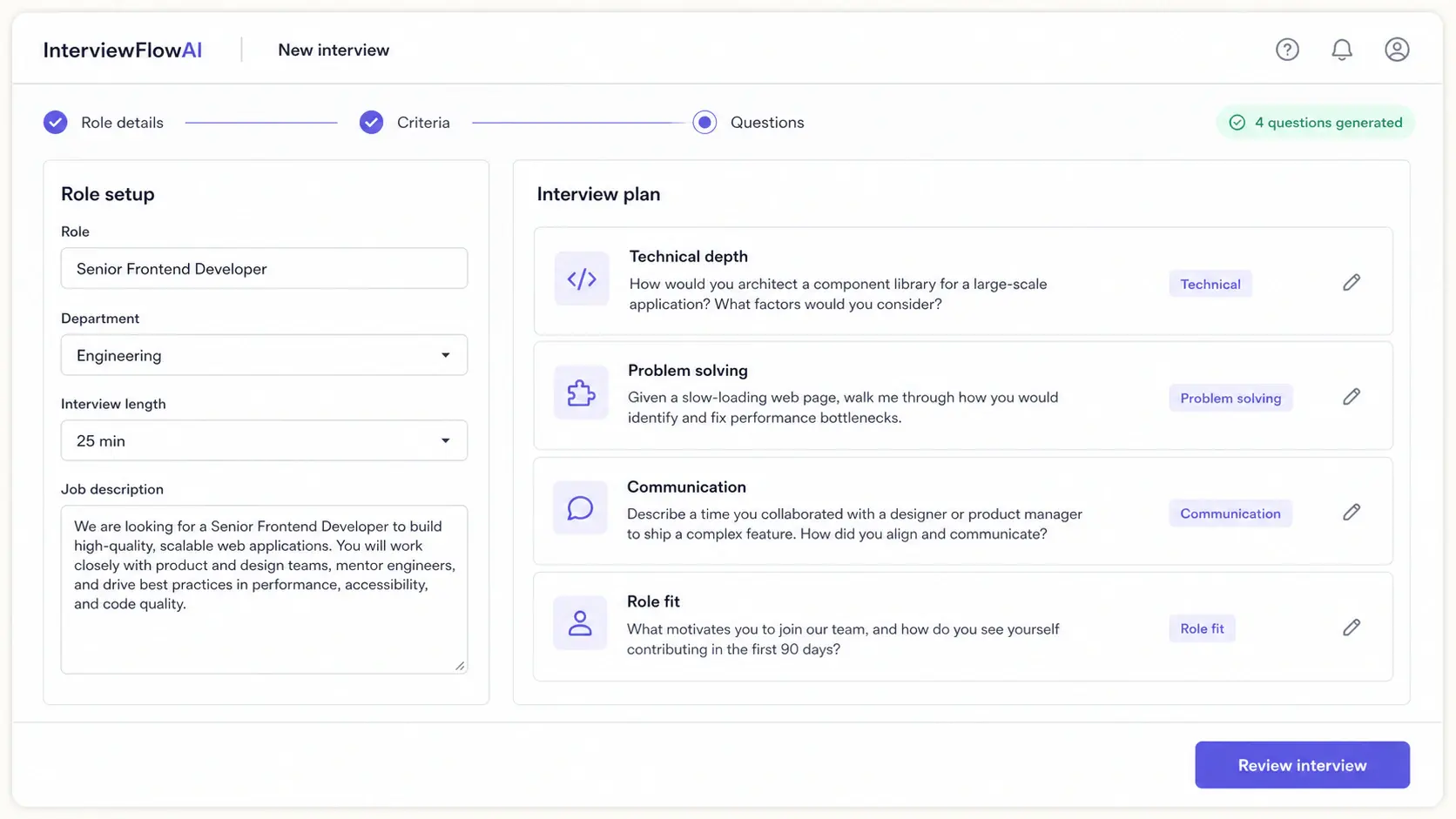AI turns a job description into tailored interview questions