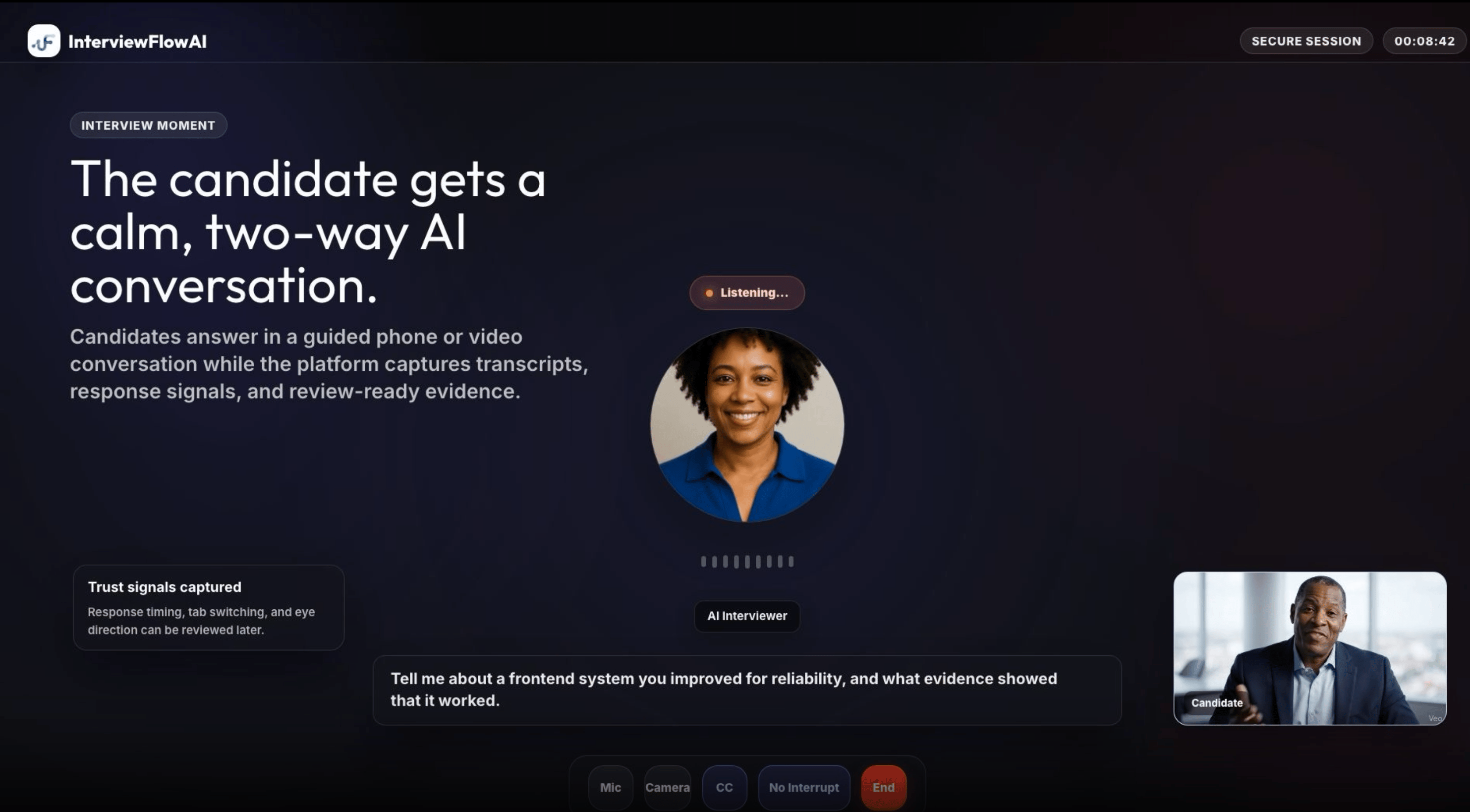 InterviewFlowAI video interview screen