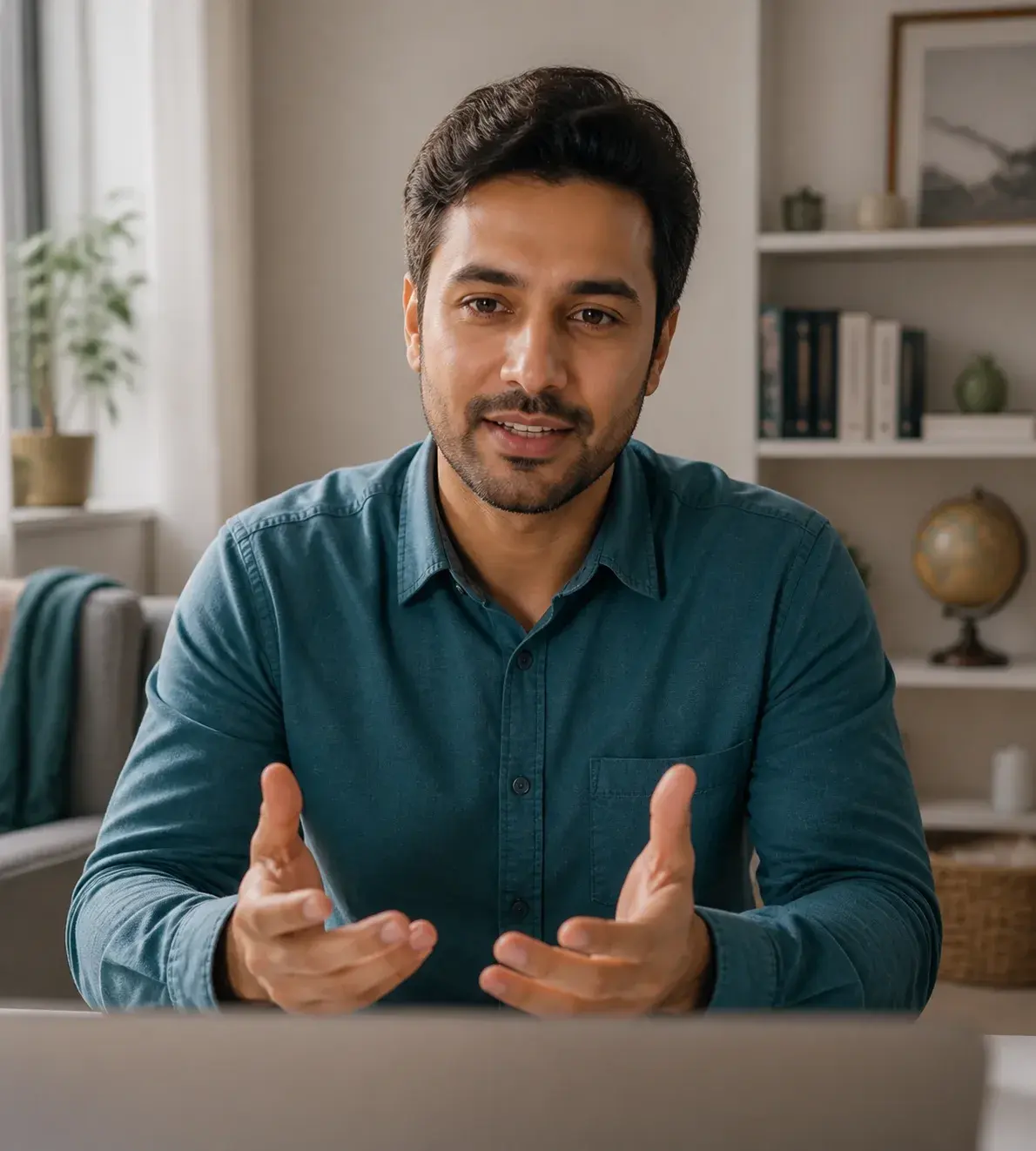 International candidate completing a remote video interview