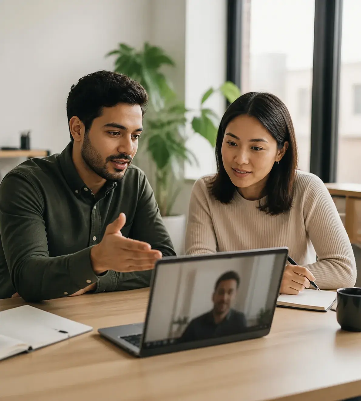 Distributed hiring team discussing a candidate shortlist