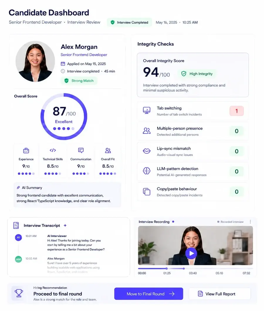 AI candidate scorecard with competency insights