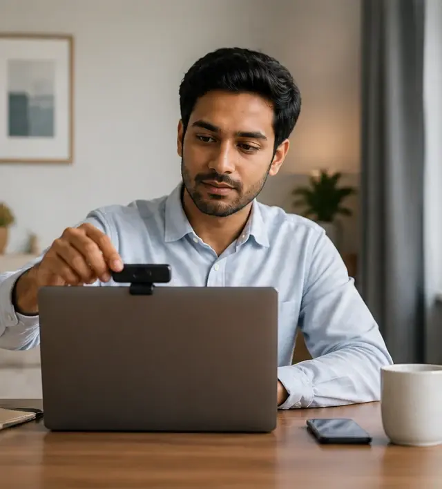 Candidate completing camera and microphone checks before an AI interview